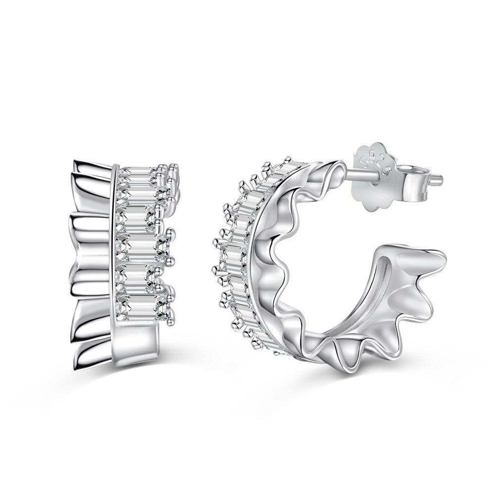 Wholesale New S925 Sterling Silver Women's Pleated Zirconia Inlay Design Earrings